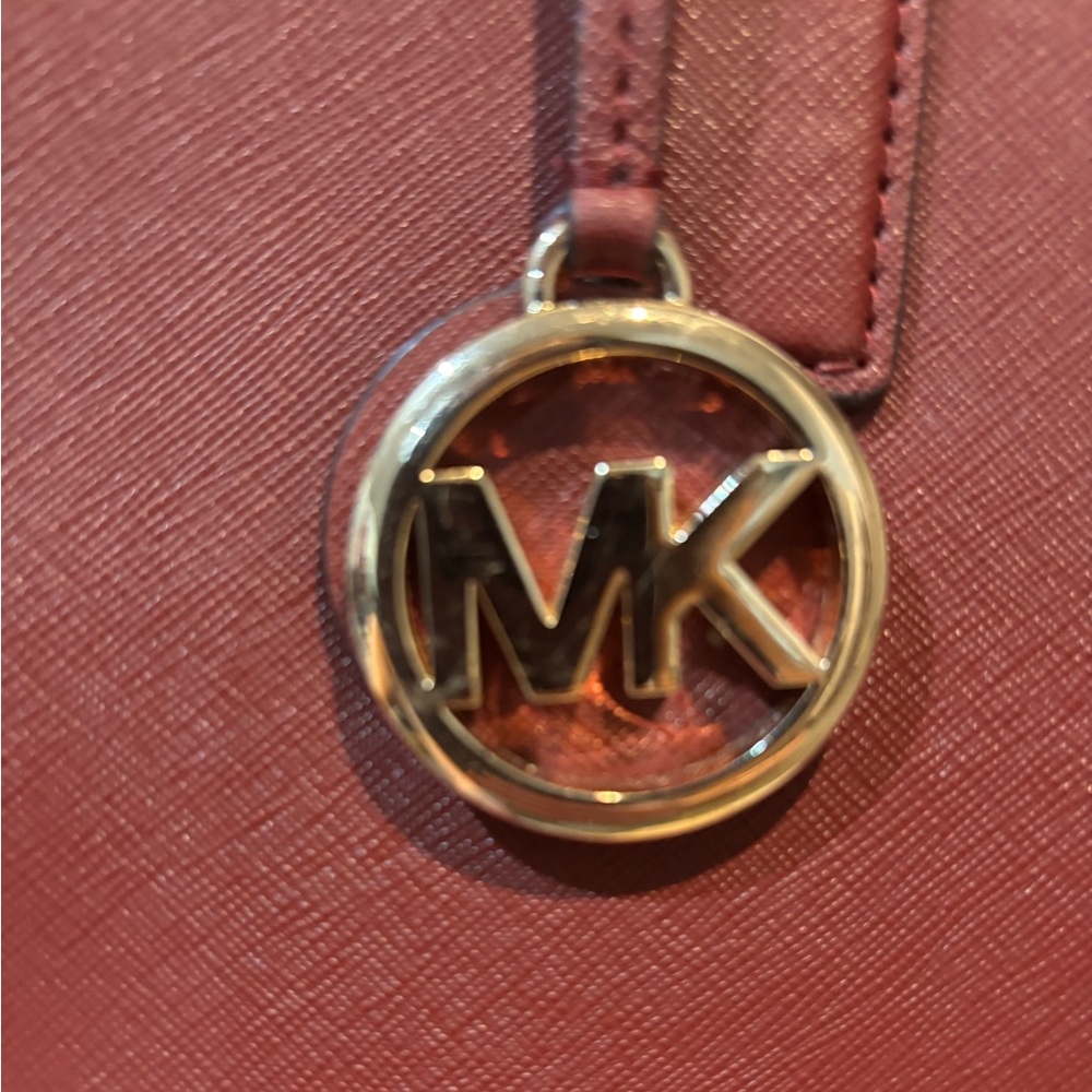 Michael Kors Dillon Large Saffiano Leather Satchel red burgundy leather purse - Picture 2 of 9